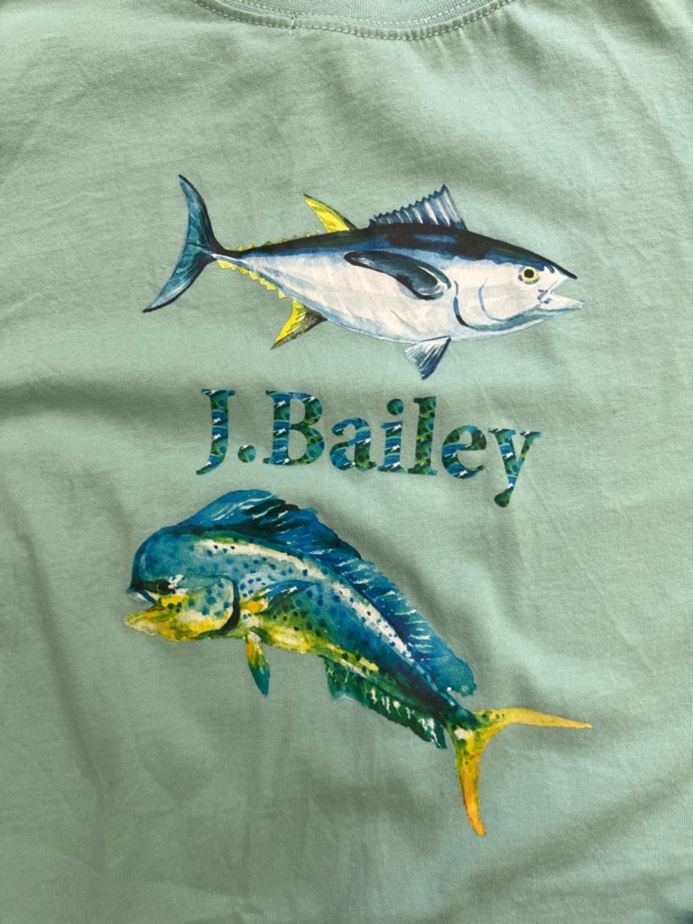 J. Bailey Aqua Long Sleeve Tee with Fish Graphic - Picture 2 of 8